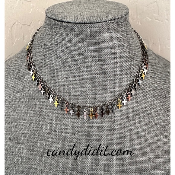 Stylish Mixed Metal Mini Cross Necklace By Candy Did It! - Picture 1 of 4